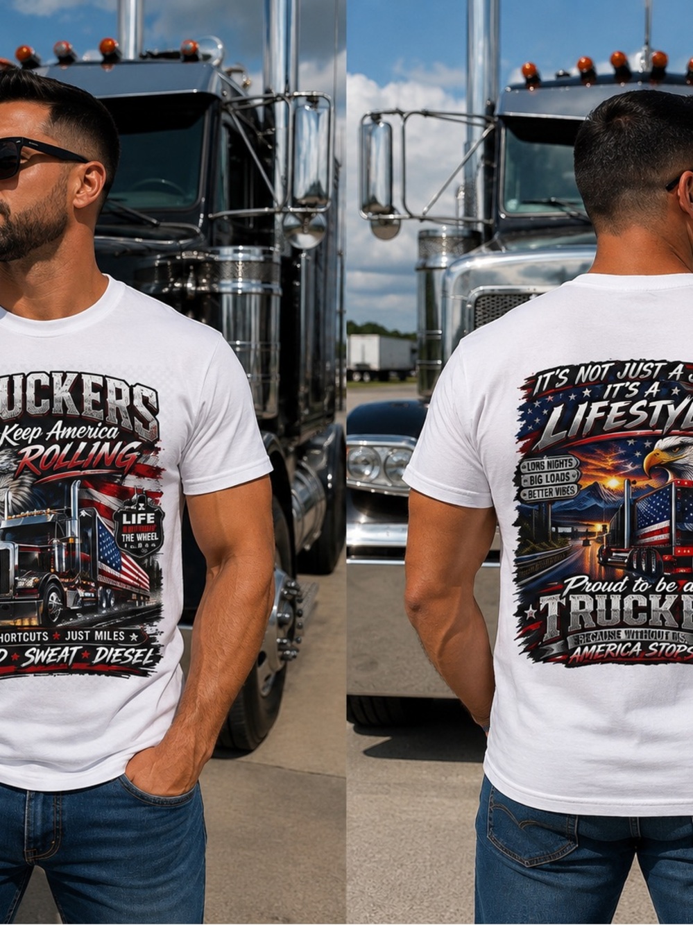 Men's White Graphic Trucking T-Shirt - Proud Trucker Lifestyle